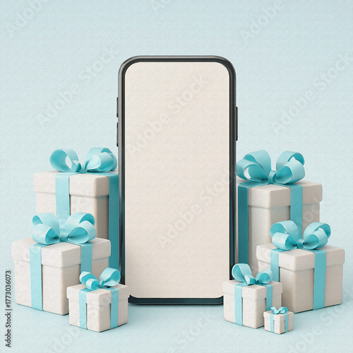 gift box with ribbon and cell phone oil painting style illustration 