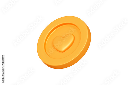 3D Golden coin with heart. Creative design icon for game and animation. 3D Vector Illustration