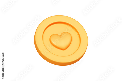 3D Golden coin with heart. Creative design icon for game and animation. 3D Vector Illustration