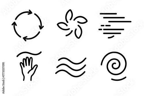 Artistic Motion Icons. Line style icons of Artistic Movement Elements: repetition loop, rotational rhythm, synchronized motion