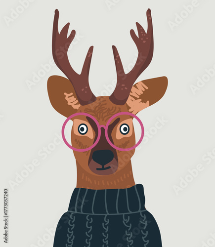 Avatar deer, animal character, avatar, Hand drawn vector illustration.