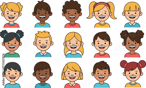 Diverse children faces showing multicultural diversity illustration