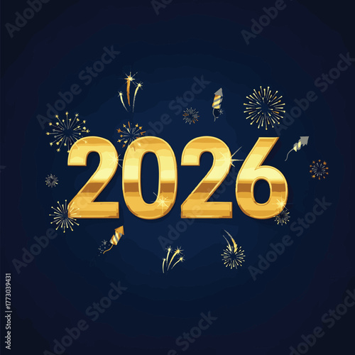 Golden 2026 text with fireworks celebrating New Year.