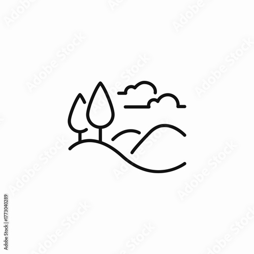 rolling hills cloudy sky icon sign vector