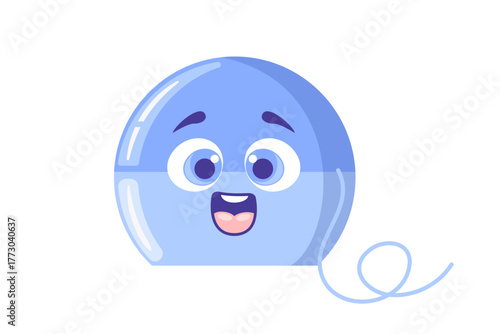 A vector illustration of blue dental floss packaging featuring a white tooth image, and clean, modern lines to emphasize oral care products.