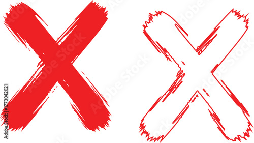 Grunge Style Red X Marks the Spot with Hand Drawn Imperfections Symbolizing Rejection