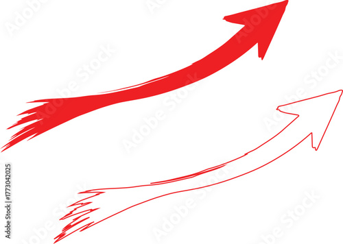 Upward trending red arrows on a white background illustrating growth and success