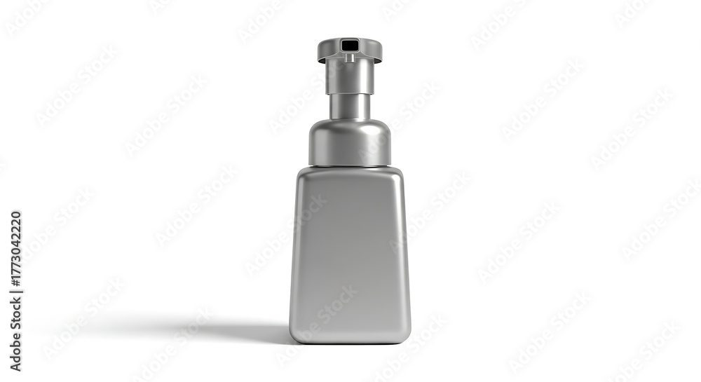 Obraz premium A sleek silver foam soap dispenser bottle with a pump top on a white background pump bottle metallic