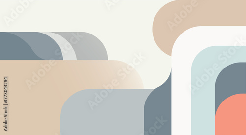 Minimalist geometric artwork featuring soft curves and overlapping shapes in beige, gray, and coral tones. Perfect for modern design, background, or branding.