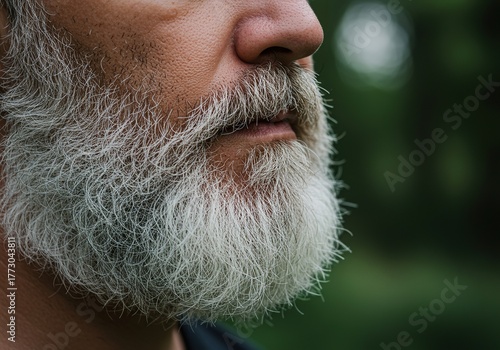 Wallpaper Mural A close-up portrait highlighting the textured contrast of a prominent white and graying beard set against a soft natural background outside ,expression ,aging process ,whiskers Torontodigital.ca