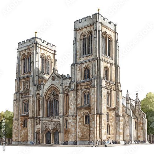 Westminster Abbey, watercolor illustration vector, isolated on a white background.
