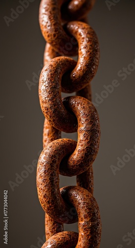 Wallpaper Mural A close-up shot of a heavily corroded metal chain, displaying intricate textures of reddish-brown rust on each weathered link ,worn surface ,strong ,connection Torontodigital.ca