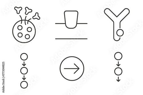 Stem Cell Icons. Line style icons of stem cell research: cell signaling pathways, receptor icon, ligand interaction, cascade path,