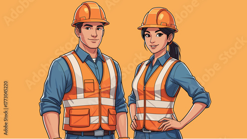 A Male and Female Construction Worker in an Isolated Scene