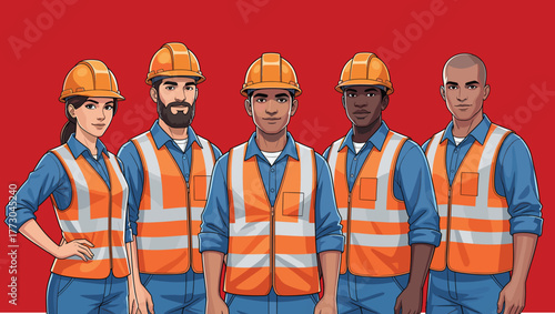 Diverse Group of Construction Workers Standing Together