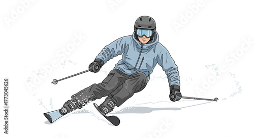 Skier Carving Down a Snowy Slope.