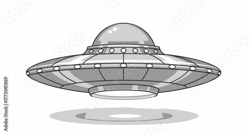 Retro Flying Saucer UFO Illustration.