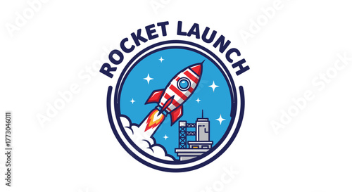 Rocket Launching into Space with Stars and Clouds.