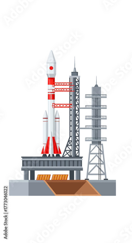 Rocket Launchpad with Rocket Ready for Liftoff.