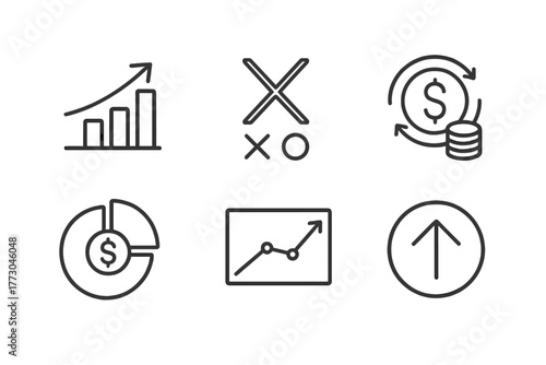 Private Equity Icons. Line style icons of private equity: value bridge chart, exit multiple symbol, cash-on-cash return, DPI icon,
