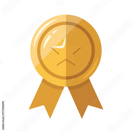 Sad Gold Medal Icon with Ribbon.