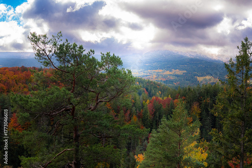 View of Karkonosze mountains in Poland Sudety from the platform called Zloty Widok ( Golden Wiew )