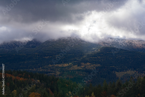 View of Karkonosze mountains in Poland Sudety from the platform called Zloty Widok ( Golden Wiew )