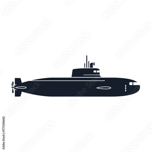 Silhouette of a modern submarine underwater.