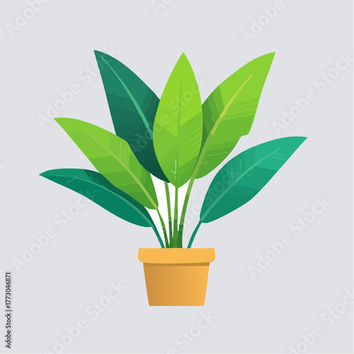 Green potted plant in a terracotta pot illustration, ideal for adding life to designs or for educational use