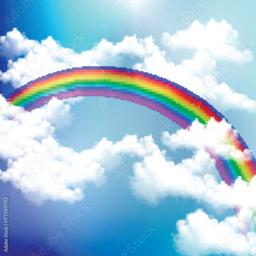 Rainbow in the summer sky, vector art illustration.