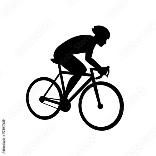 Cyclist riding a bicycle in a dynamic pose silhouette isolated on white background