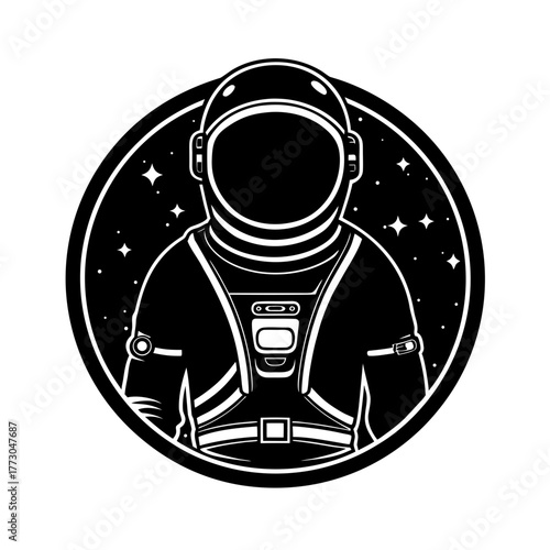 Astronaut in space suit silhouette facing forward isolated on white background