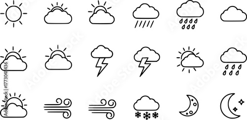 Weather icons set. Linear style.