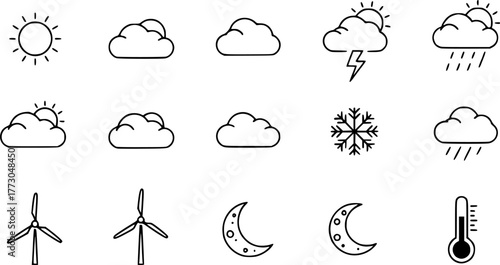 Weather icons set. Linear style.
