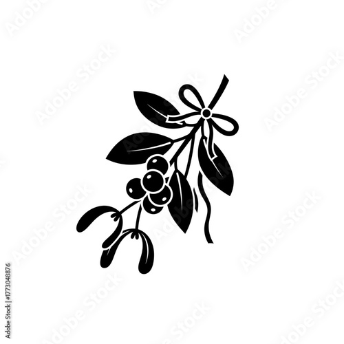 Classic mistletoe branch with festive bow detailed botanical holiday element for seasonal decor vector vector illustration on white background