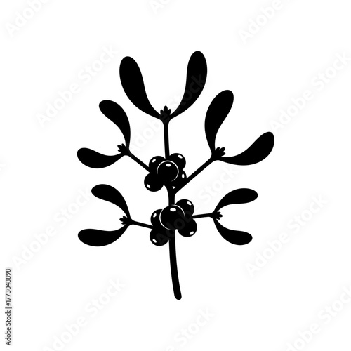 Black mistletoe branch with berries simple silhouette for festive holiday designs vector vector illustration on white background
