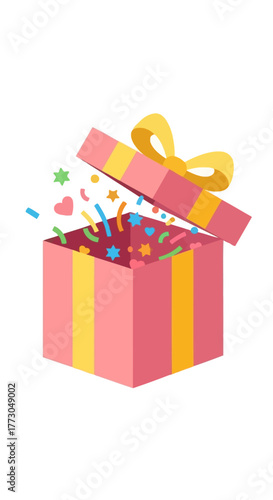 Surprise Gift Box with Confetti and Hearts.