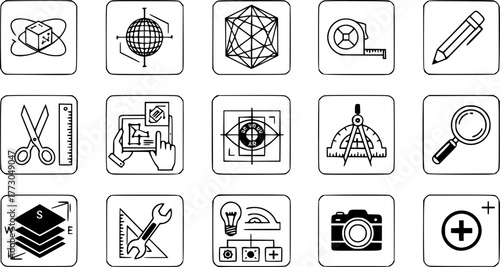 Mobile app icons for 3d modeling and augmented reality interface design