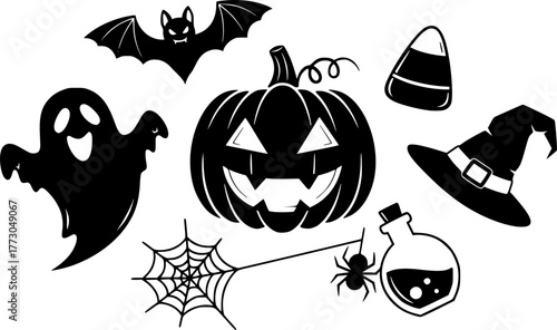 Playful halloween doodles with pumpkins, ghosts, and bats for a spooky celebration
