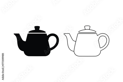 Minimal teapots one black and one white outline