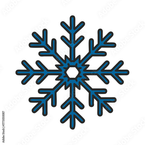 Blue snowflake icon with geometric design and symmetrical pattern  