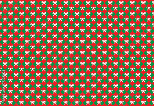 seamless background for Christmas, classic red and green checkered pattern with white ribbon icons, suitable for event backgrounds, wrapping paper, textiles, greeting card backgrounds, banners, etc.