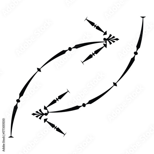 Elegant black and white decorative design featuring connected arrow shapes