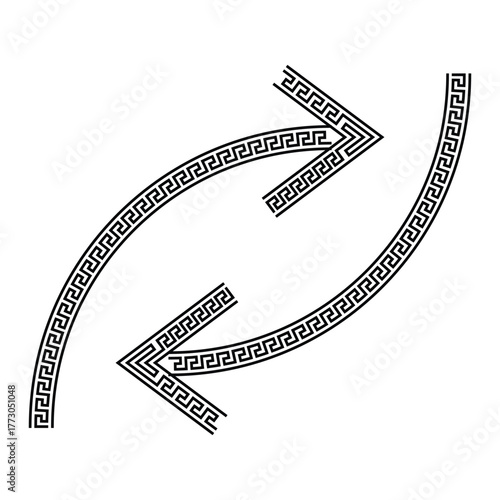 Black and white greek key design forming an arrow shape illustration