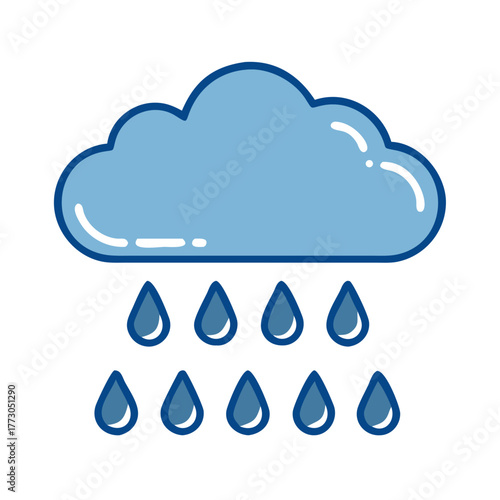 Rain cloud with sun icon and falling droplets in minimal style  