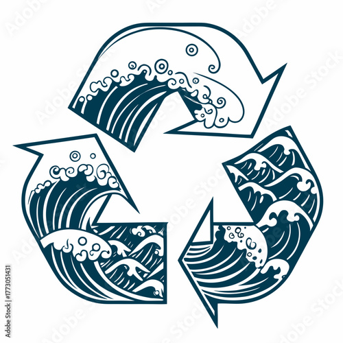 Recycle symbol with ocean wave, water reuse