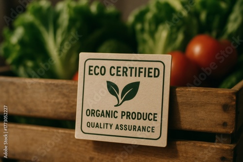 Eco Label on Fresh Produce, Organic Food and Sustainable Agriculture Concept