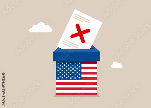 Against everyone, I vote for no one. Voting in USA, United States of America. Paper ballots to election box. Election box. Flat vector illustration