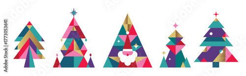 Set of Christmas trees in modern minimalist geometric style.
