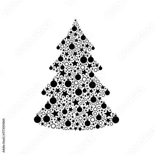 Creative Christmas Tree Silhouette Vector - Stars and Baubles Design